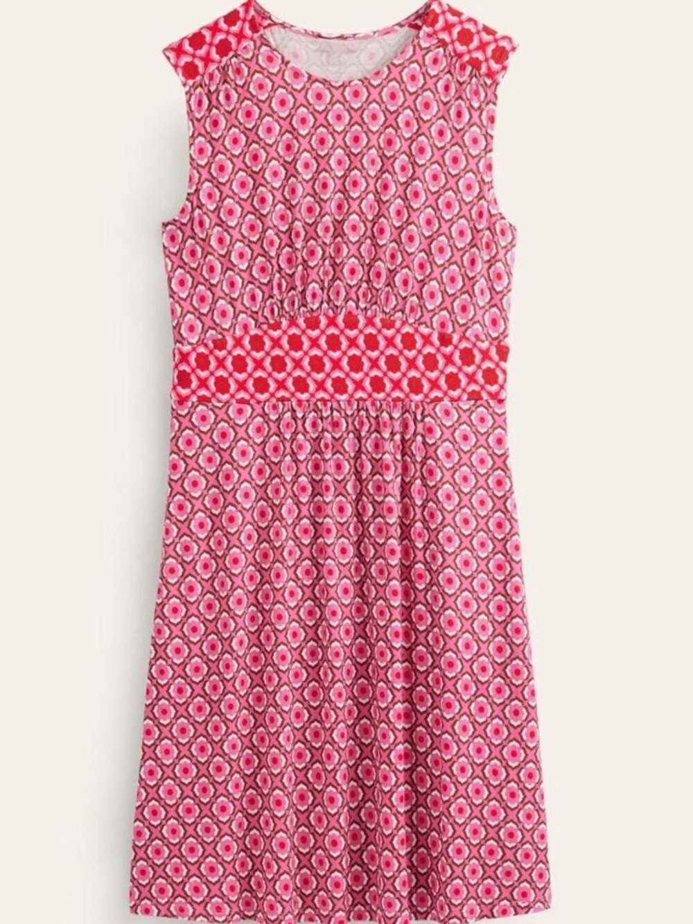 Boden Thea Sleeveless Midi Dress Women Size US 14 Pink Sangria Sunset Geo Print